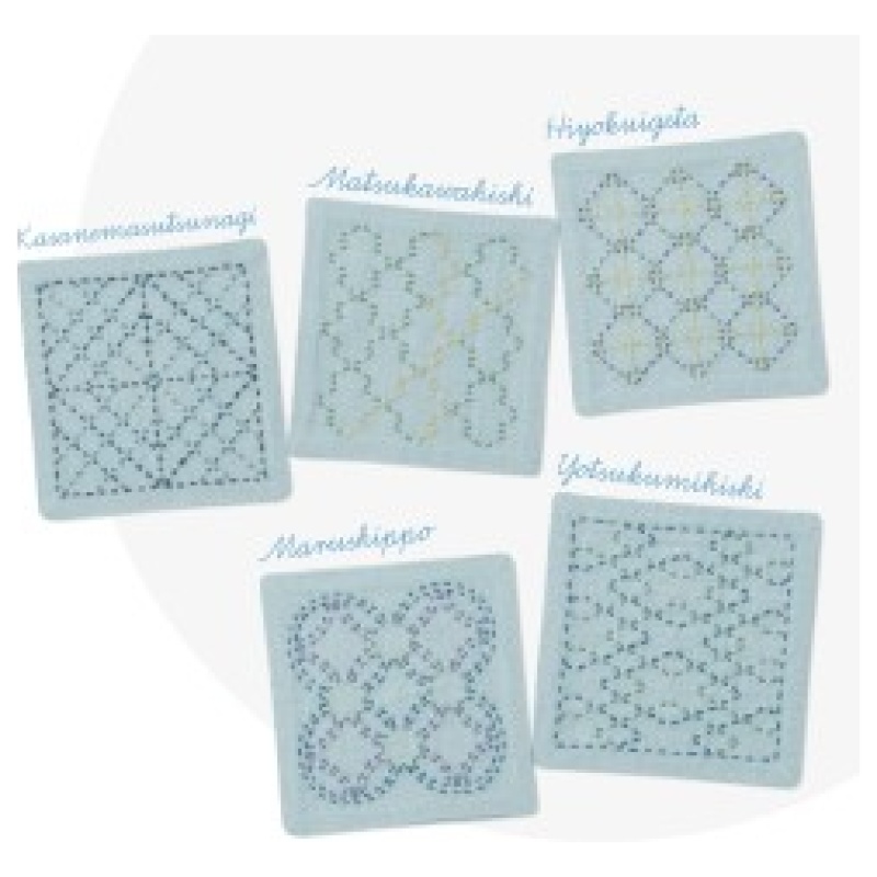 Sykit til 5 Sashiko Coasters - lyseblå/mint