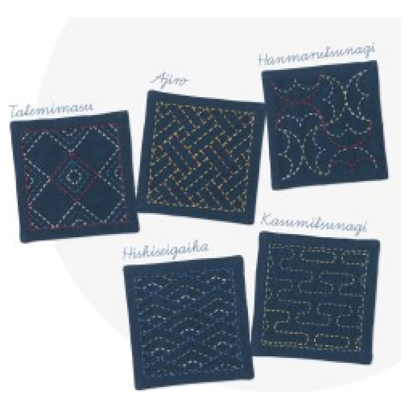 Sykit til 5 Sashiko Coasters - Marineblå